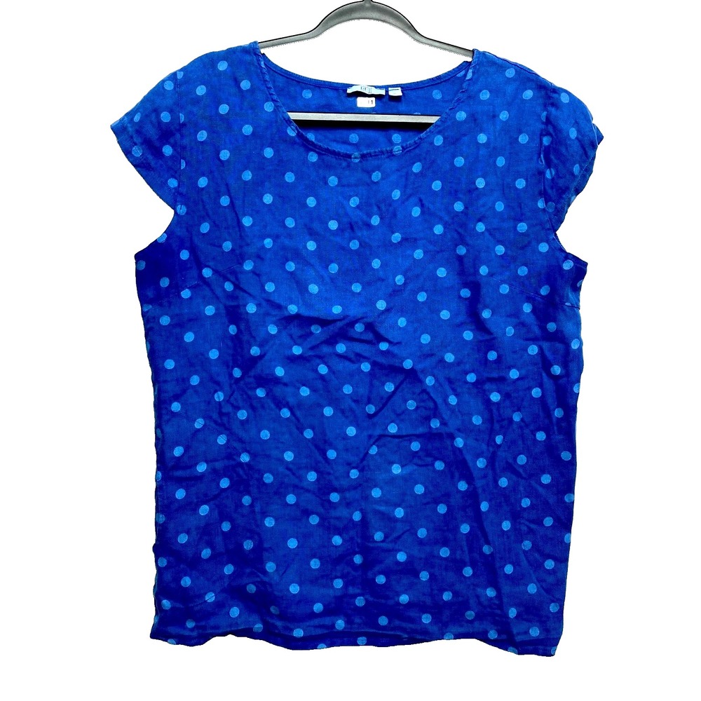Kaktus Top Womens Extra Large Blue Polka Dots Blouse Made In Italy Linen